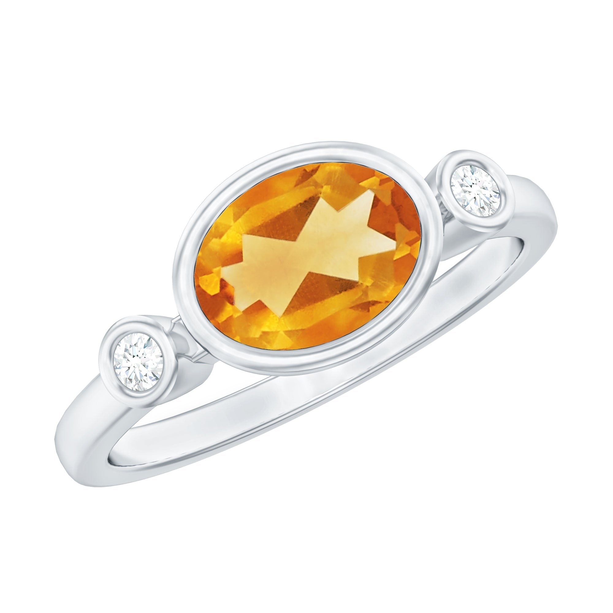 Natural 6X8mm Citrine Diamond Oval Engagement Ring in Bezel Set