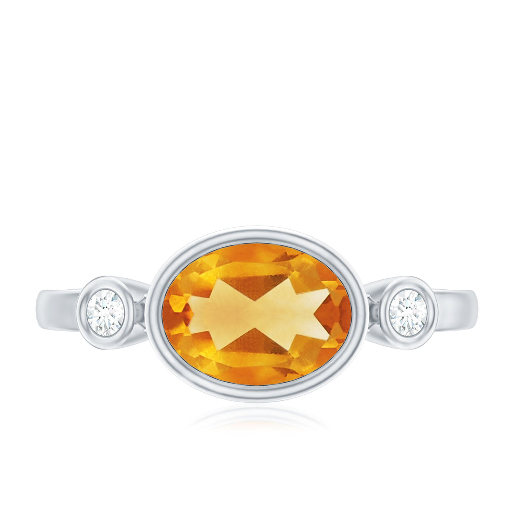Natural 6X8mm Citrine Diamond Oval Engagement Ring in Bezel Set