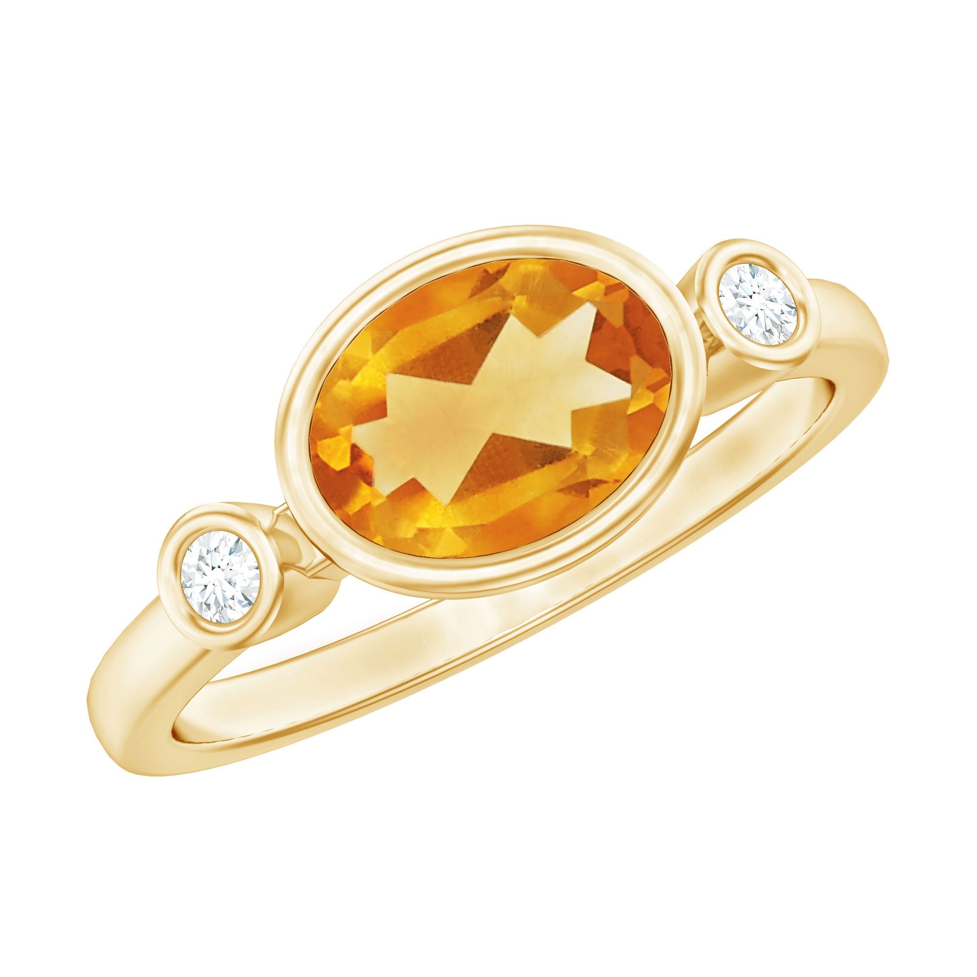 Natural 6X8mm Citrine Diamond Oval Engagement Ring in Bezel Set