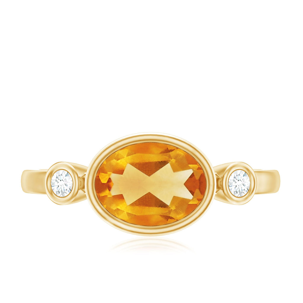 Natural 6X8mm Citrine Diamond Oval Engagement Ring in Bezel Set