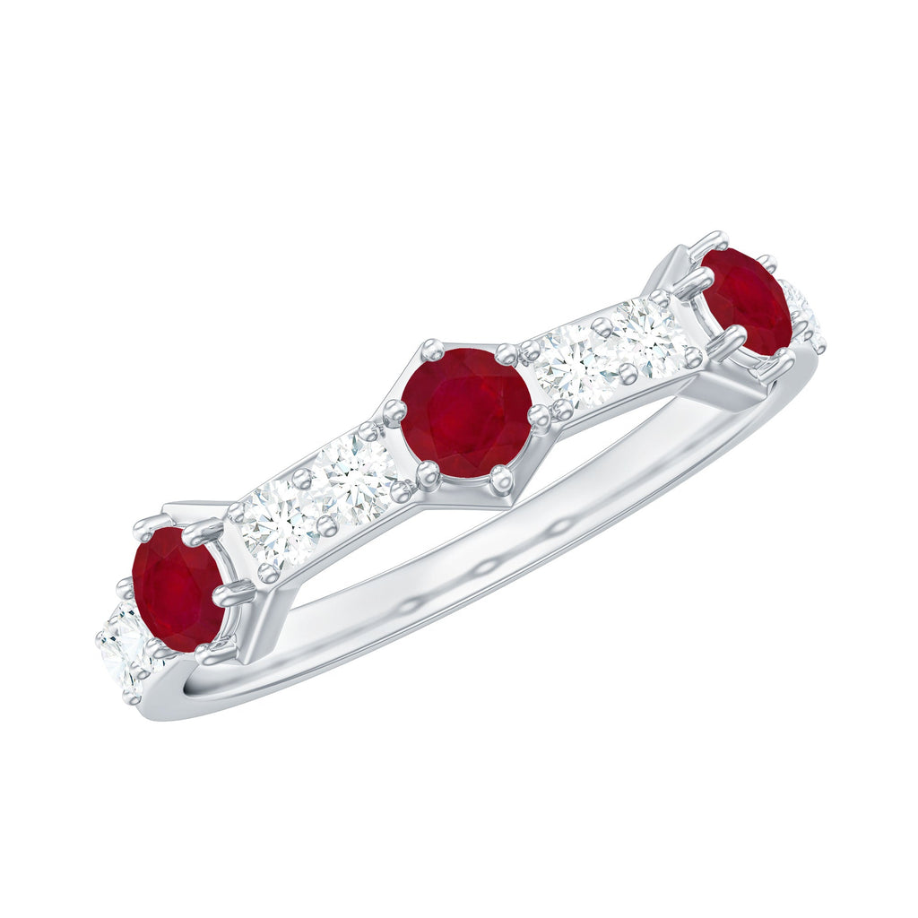 Natural Ruby and Diamond Minimal Half Eternity Ring