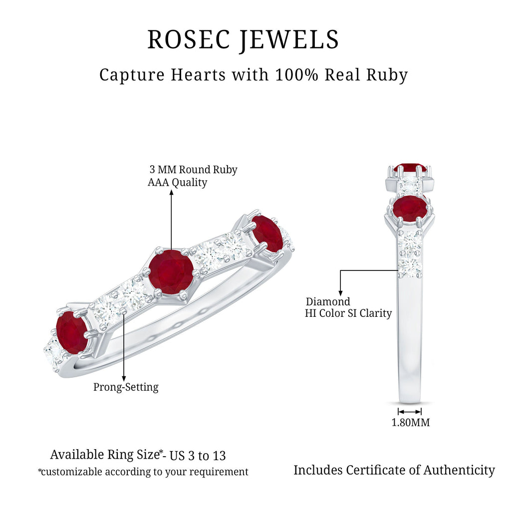 Natural Ruby and Diamond Minimal Half Eternity Ring