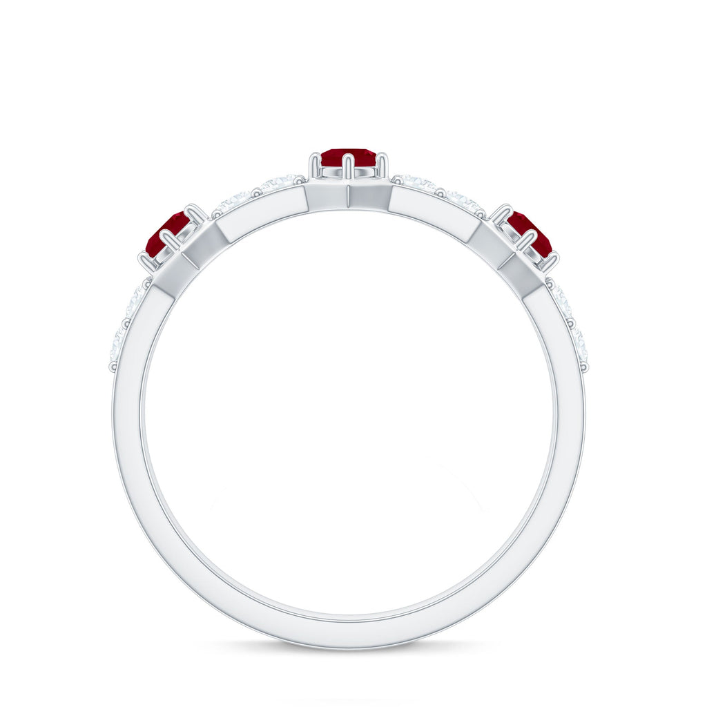 Natural Ruby and Diamond Minimal Half Eternity Ring