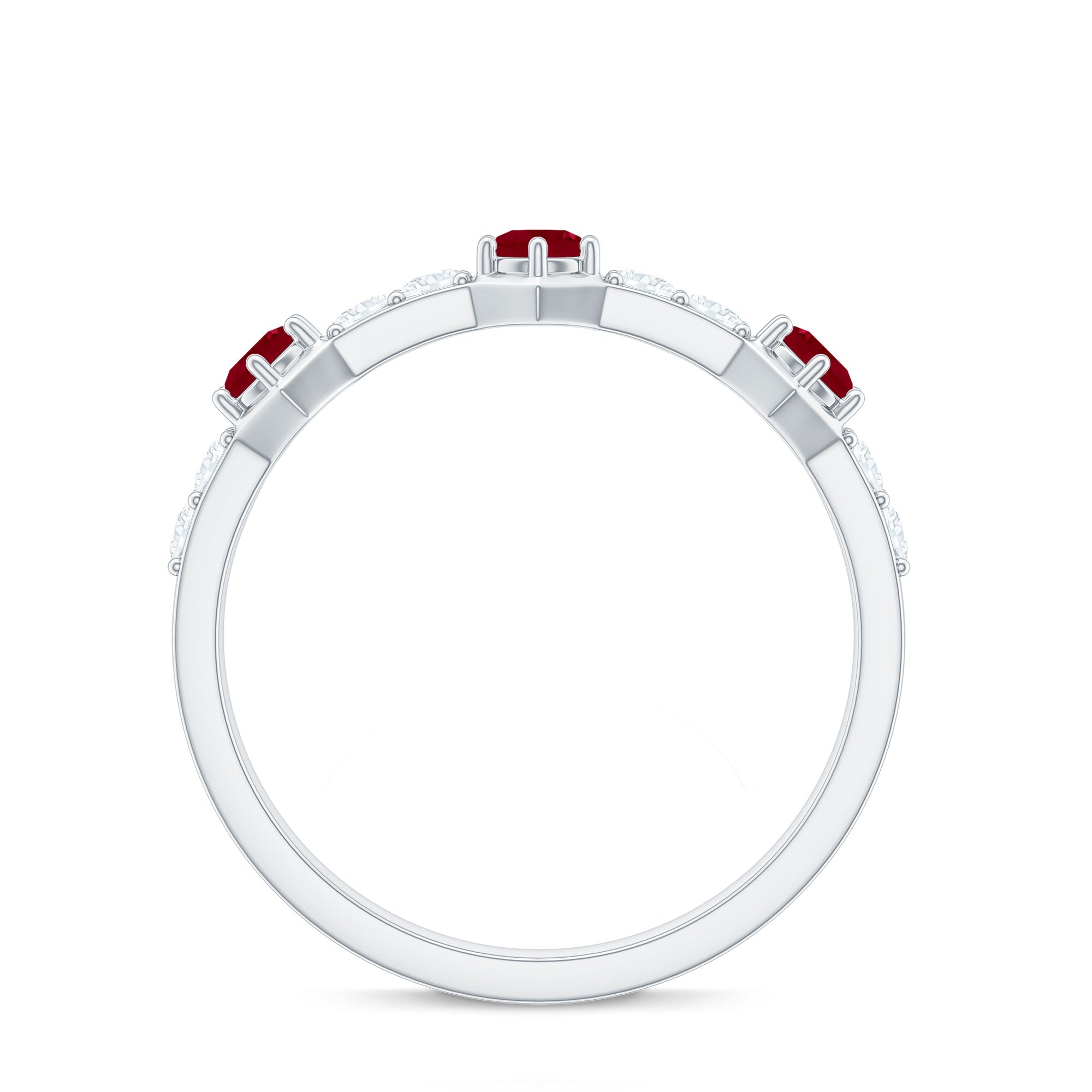 Natural Ruby and Diamond Minimal Half Eternity Ring
