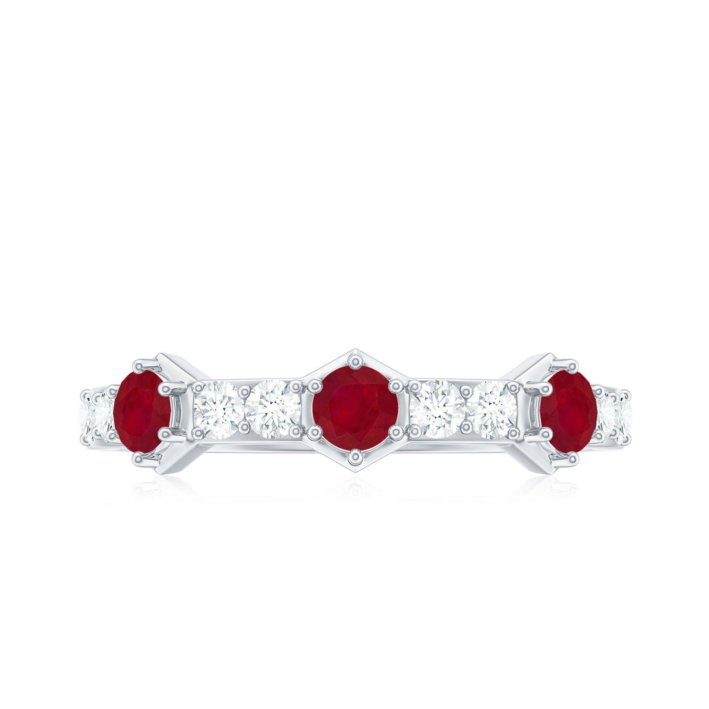 Natural Ruby and Diamond Minimal Half Eternity Ring