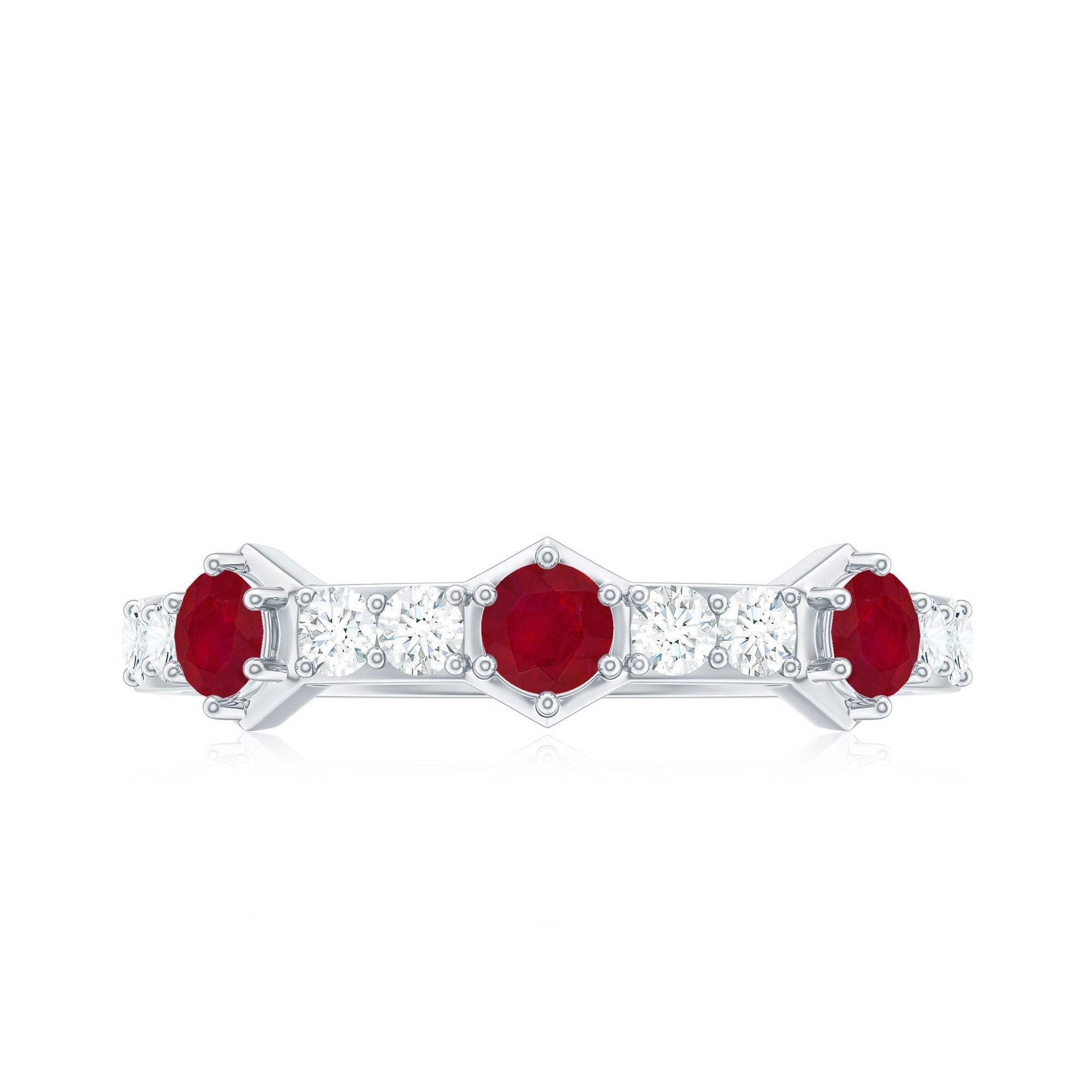 Natural Ruby and Diamond Minimal Half Eternity Ring