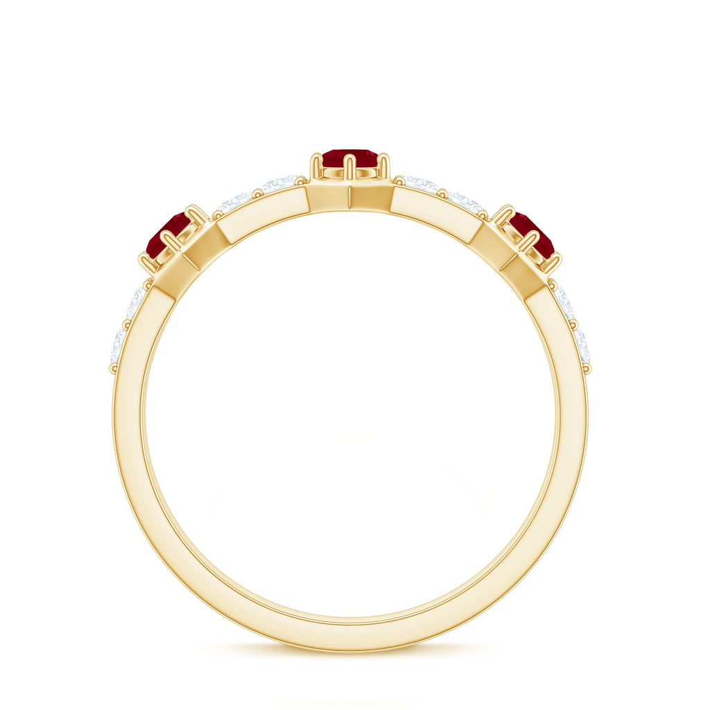 Natural Ruby and Diamond Minimal Half Eternity Ring