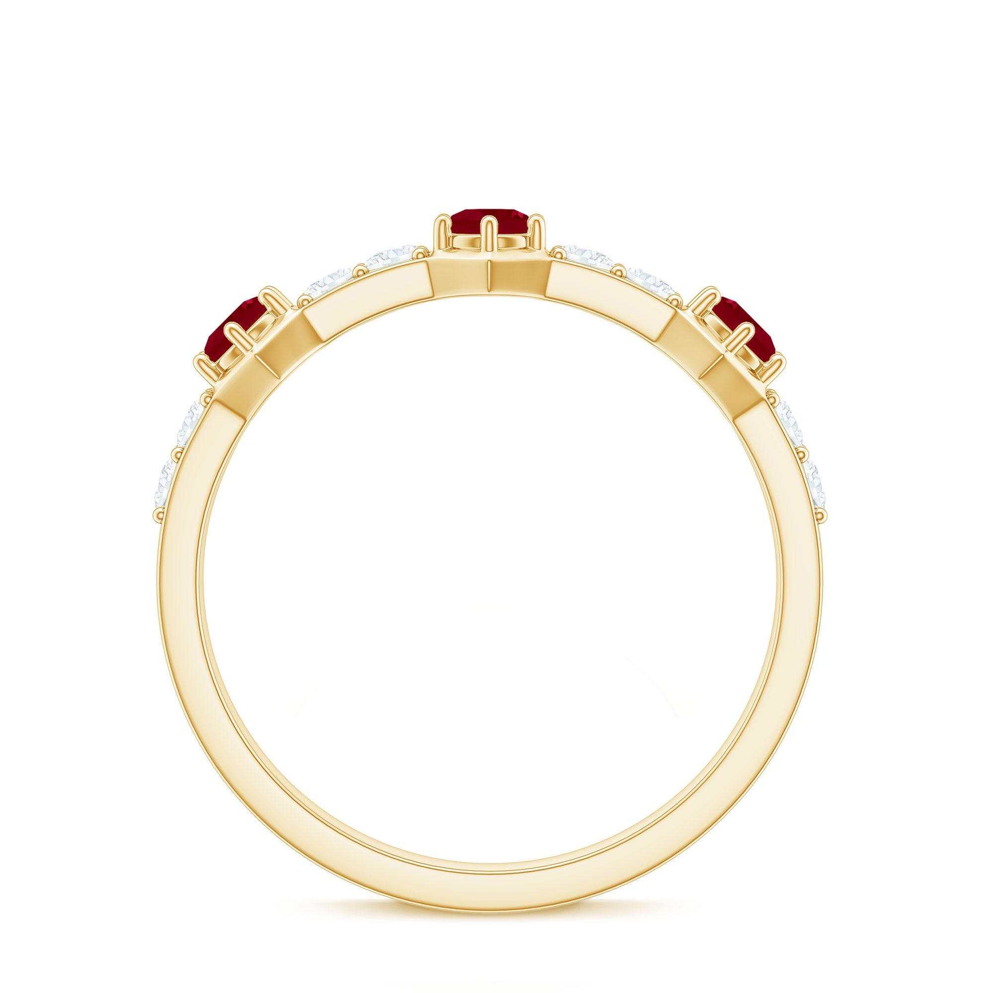 Natural Ruby and Diamond Minimal Half Eternity Ring