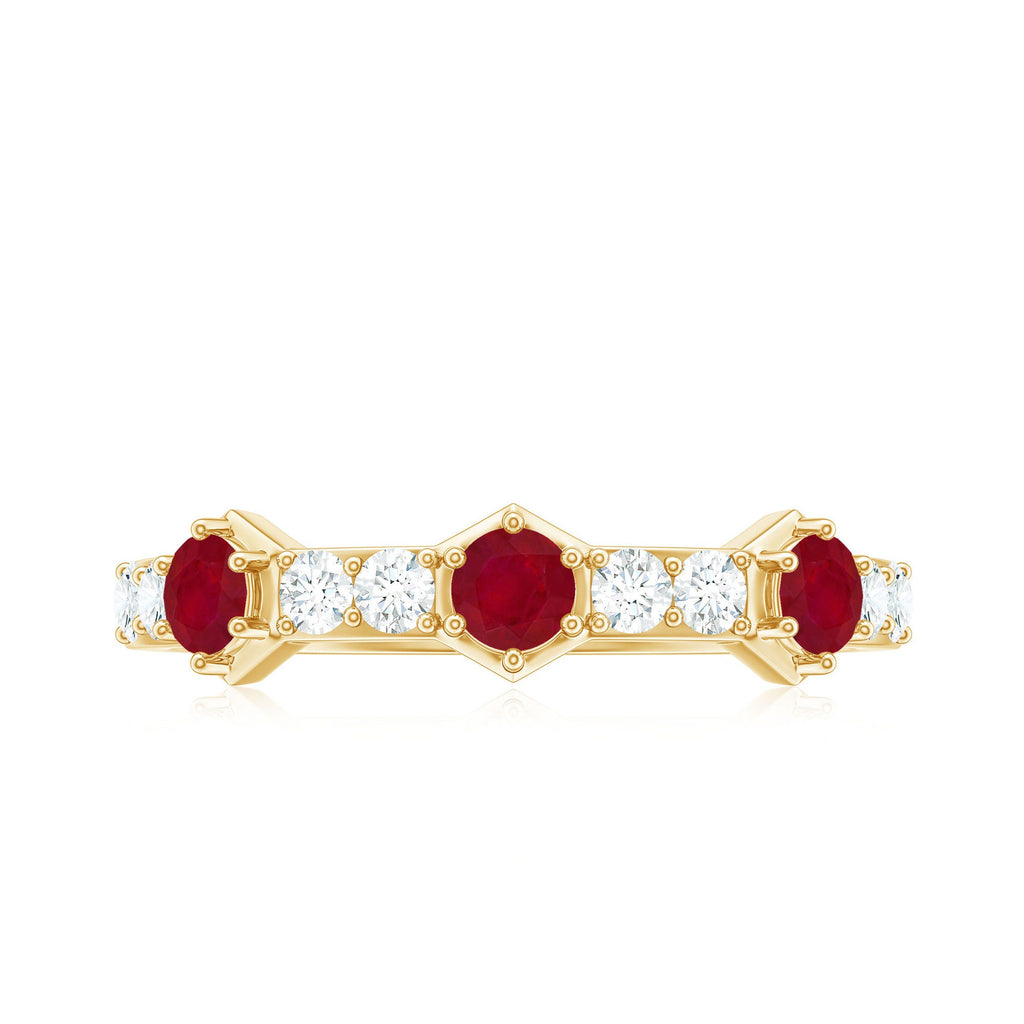 Natural Ruby and Diamond Minimal Half Eternity Ring