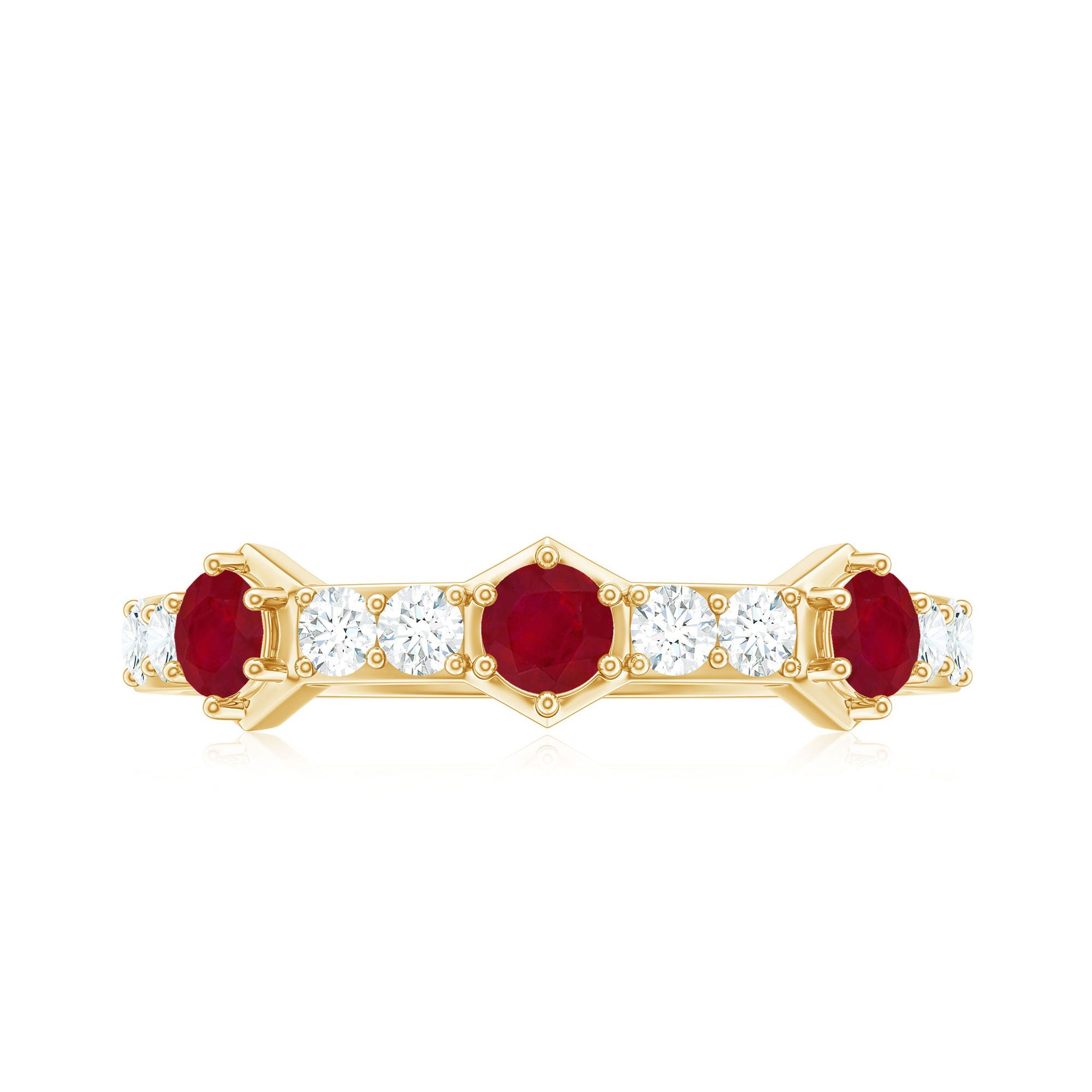 Natural Ruby and Diamond Minimal Half Eternity Ring