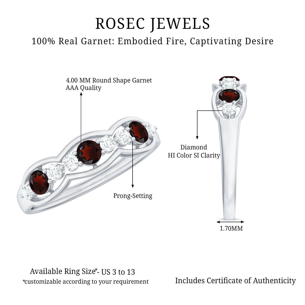 Natural Garnet Half Eternity Ring with Diamond