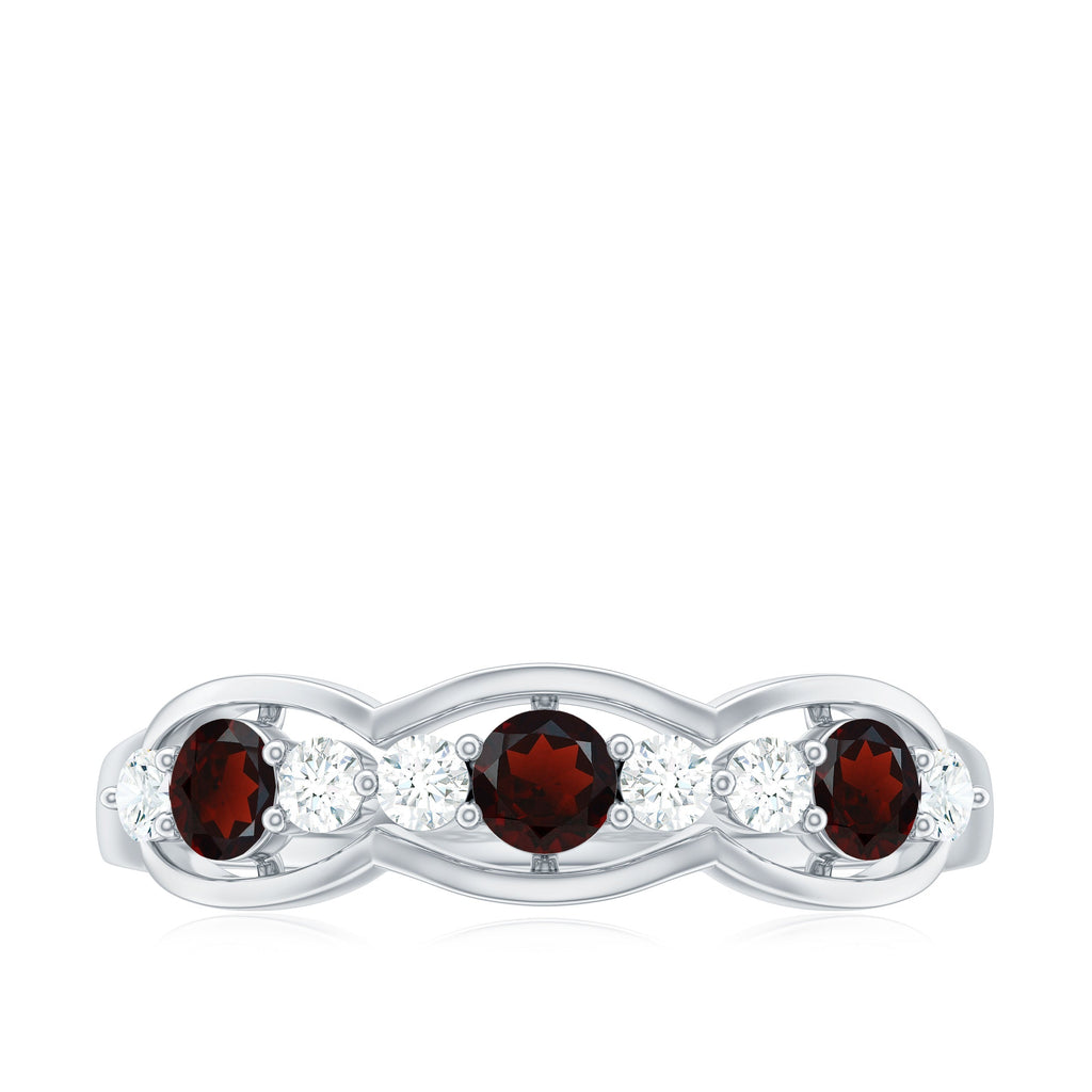 Natural Garnet Half Eternity Ring with Diamond