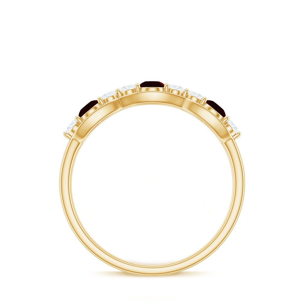 Natural Garnet Half Eternity Ring with Diamond