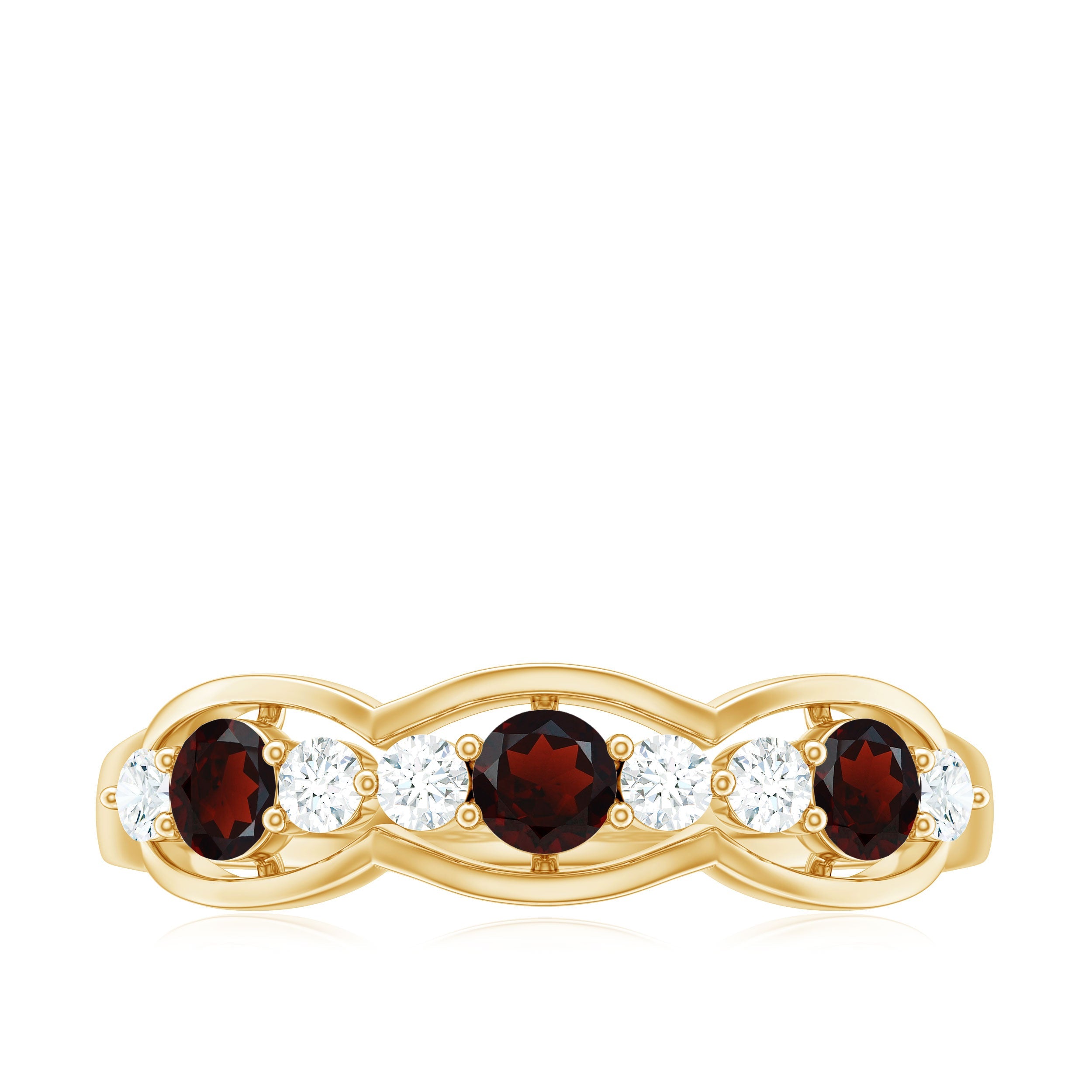 Natural Garnet Half Eternity Ring with Diamond