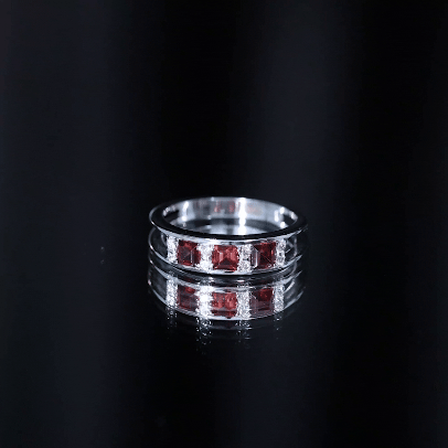 Natural Princess Cut Garnet Diamond Wedding Band