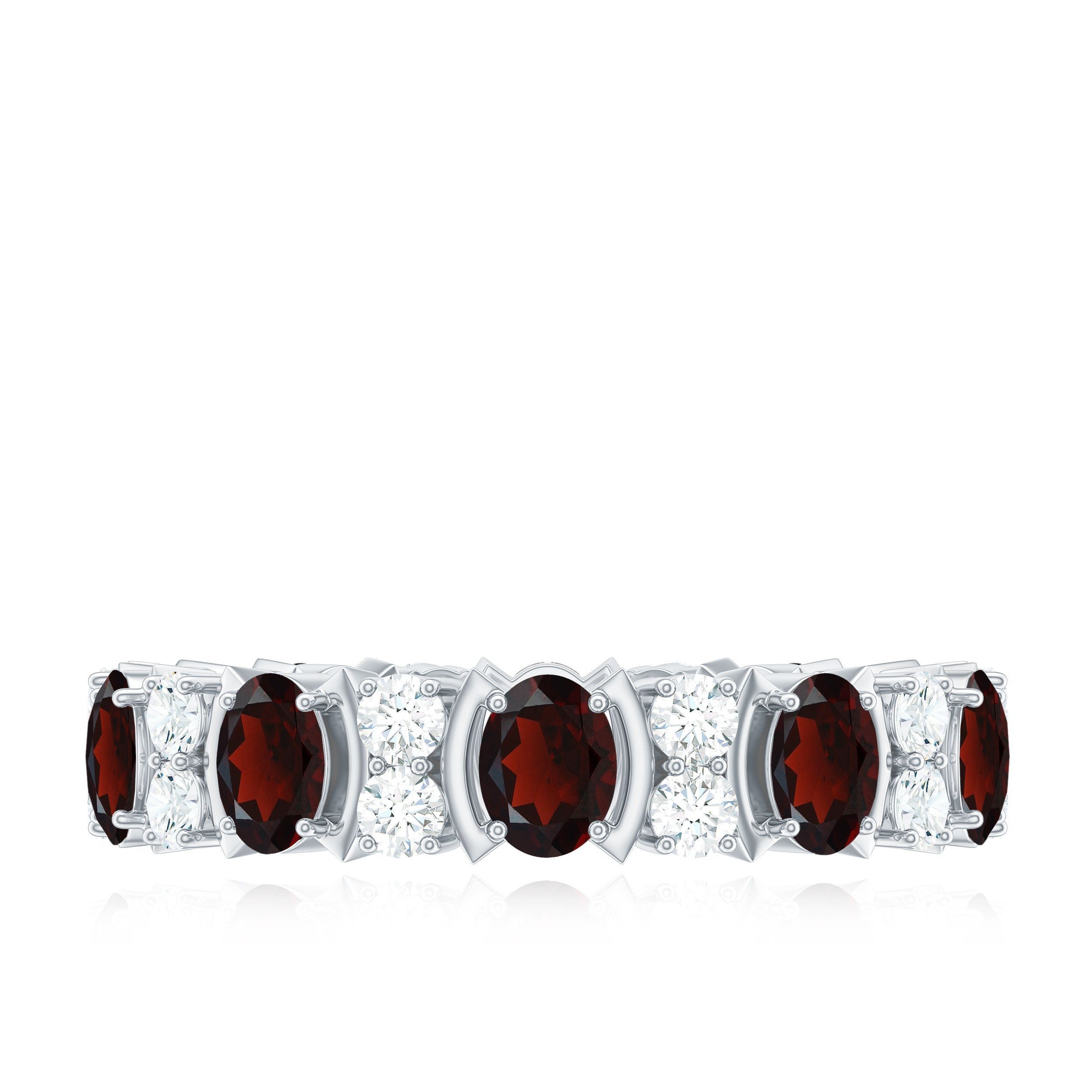 Natural Garnet Diamond Eternity Wedding Band Ring