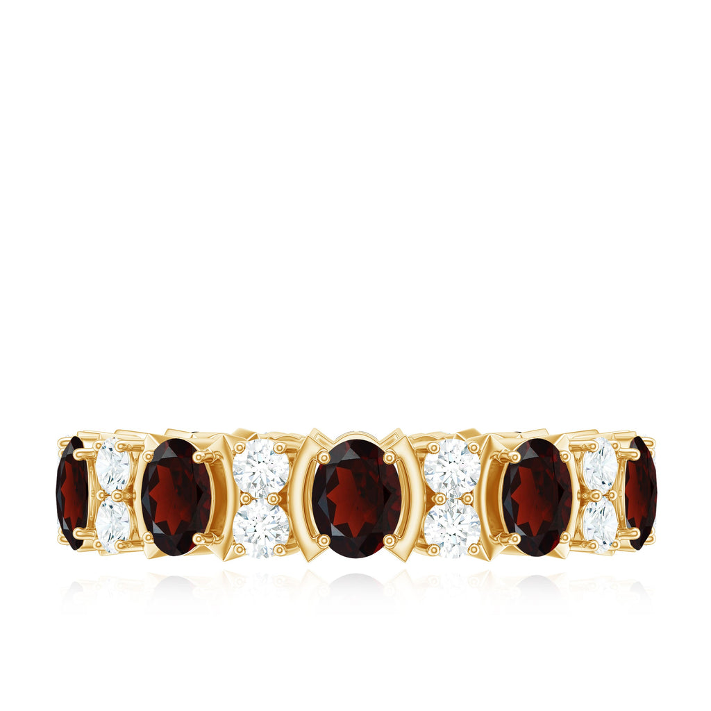 Natural Garnet Diamond Eternity Wedding Band Ring