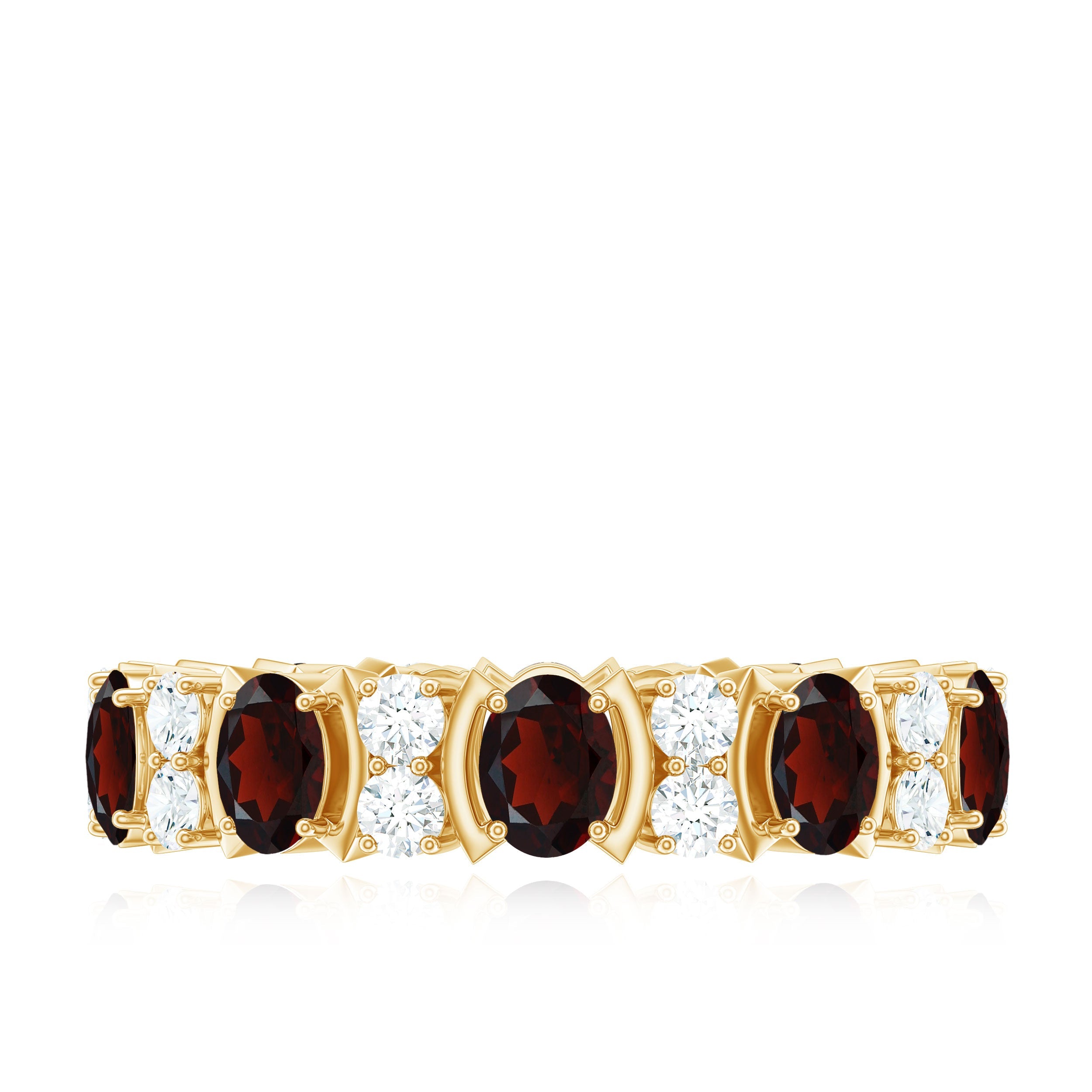 Natural Garnet Diamond Eternity Wedding Band Ring