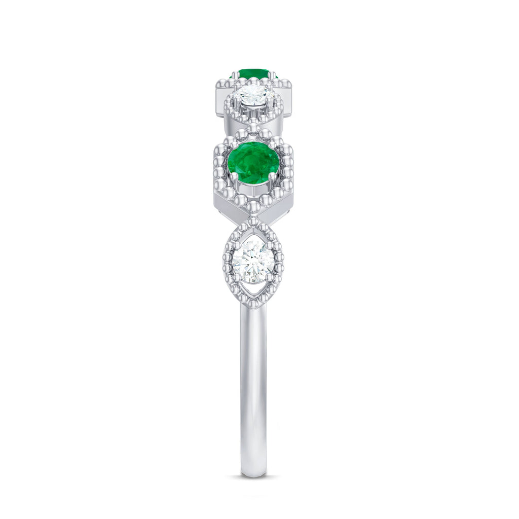 Certified Natural Emerald Art Deco Half Eternity Ring with Diamond