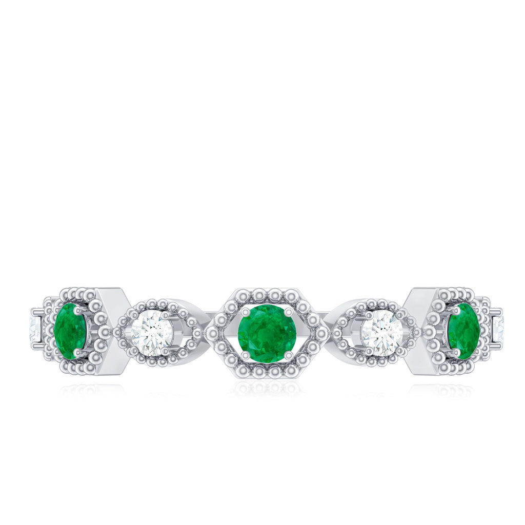 Certified Natural Emerald Art Deco Half Eternity Ring with Diamond