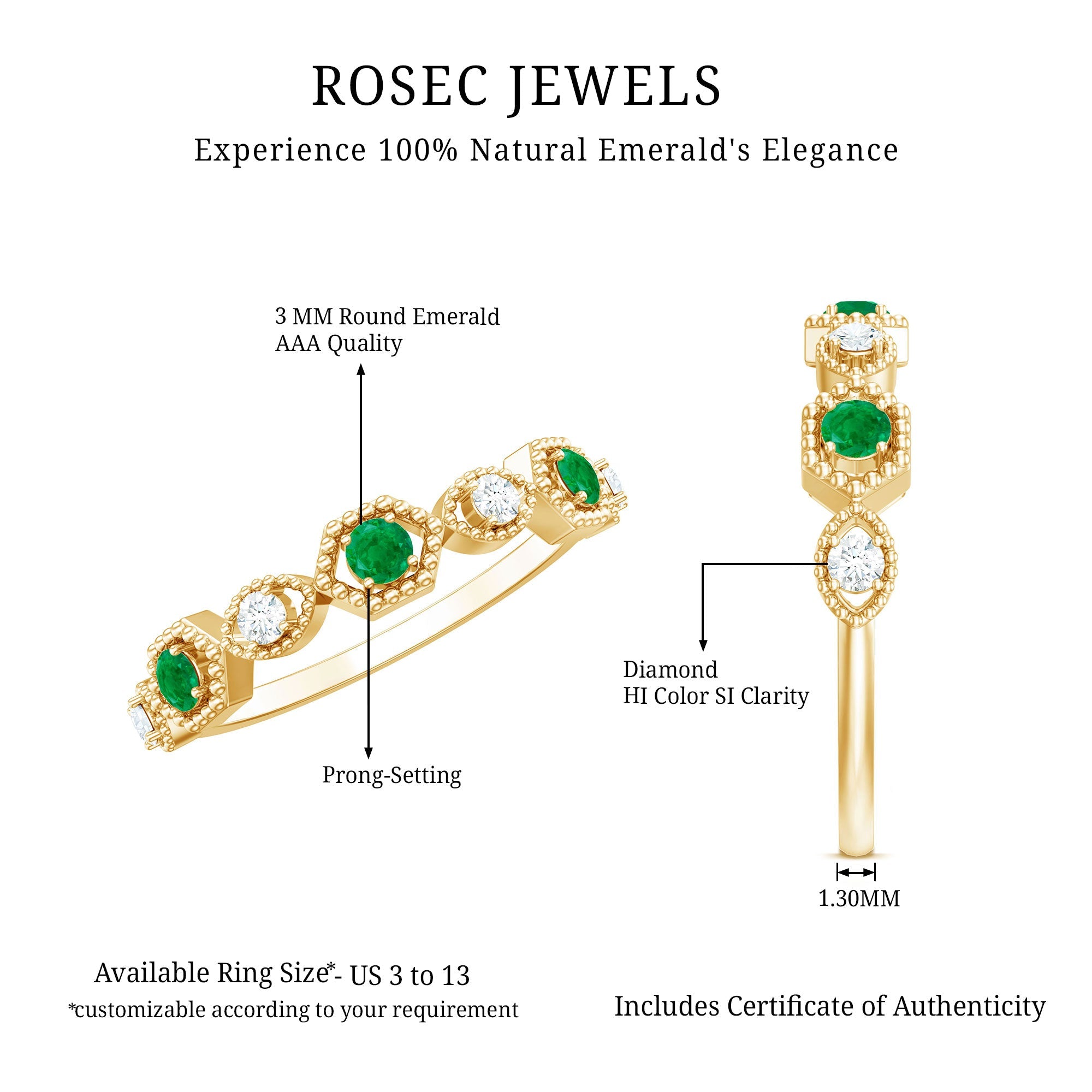 Certified Natural Emerald Art Deco Half Eternity Ring with Diamond