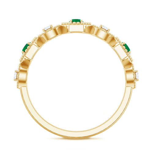 Certified Natural Emerald Art Deco Half Eternity Ring with Diamond