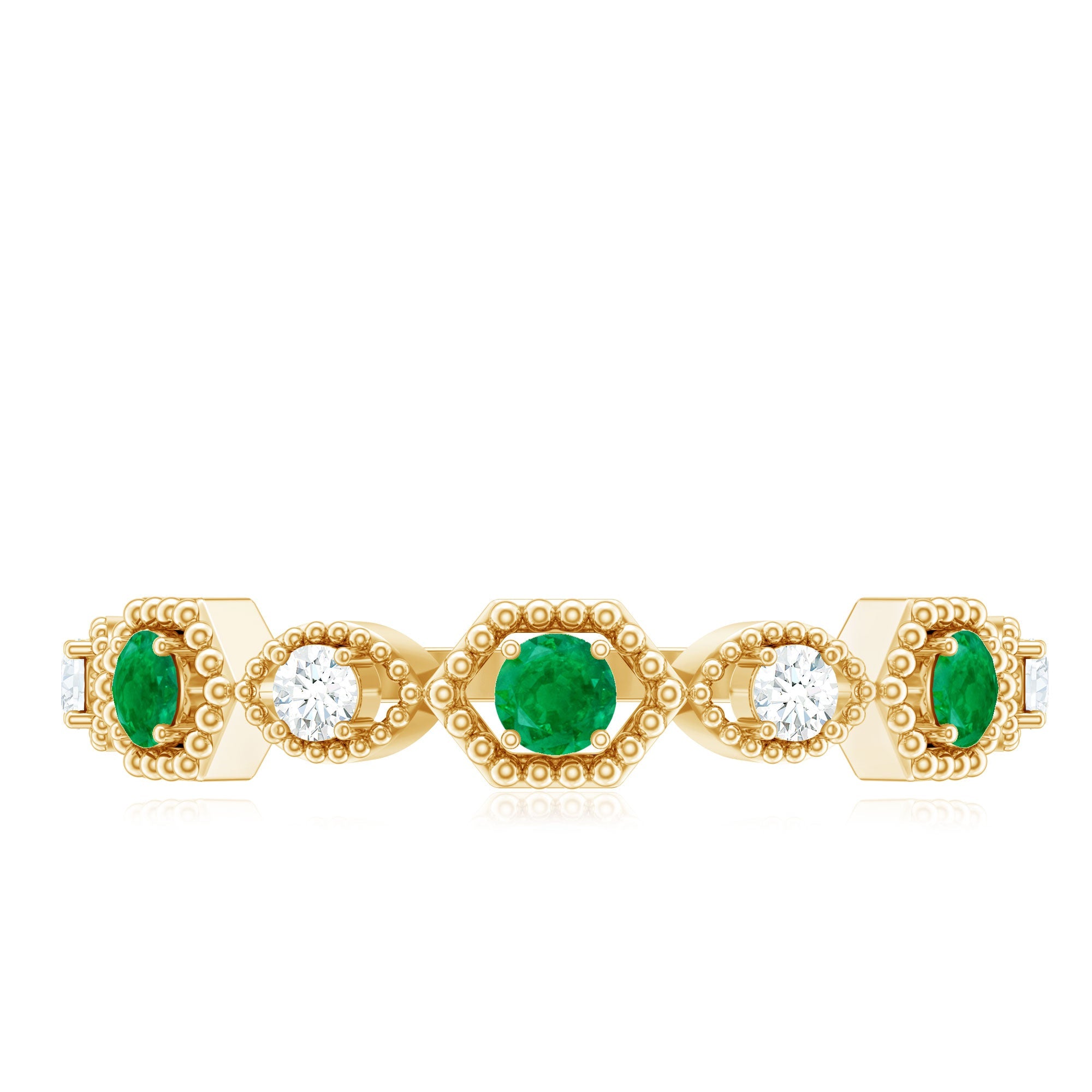 Certified Natural Emerald Art Deco Half Eternity Ring with Diamond