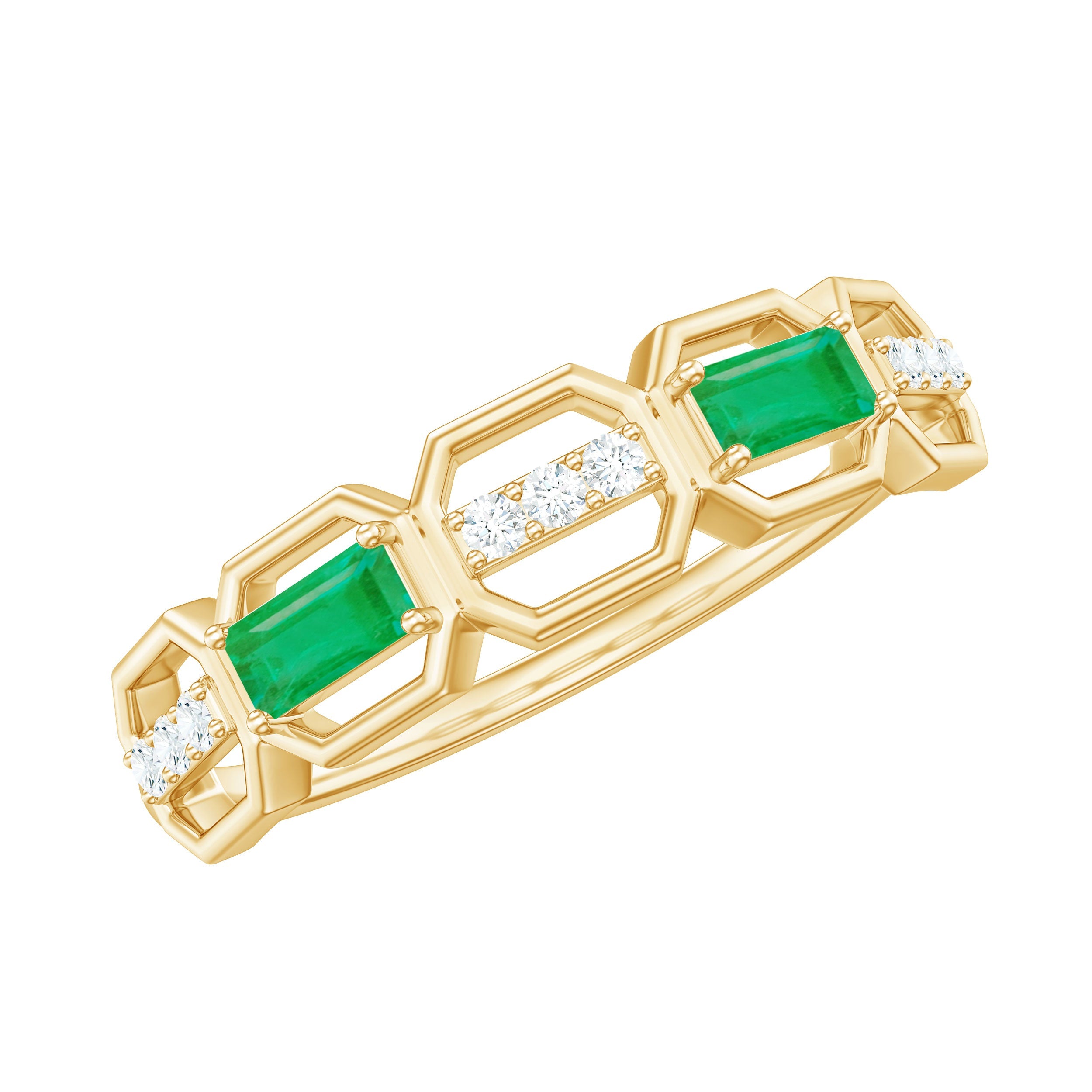 Natural Baguette Emerald Diamond Anniversary Band Ring in East West Style