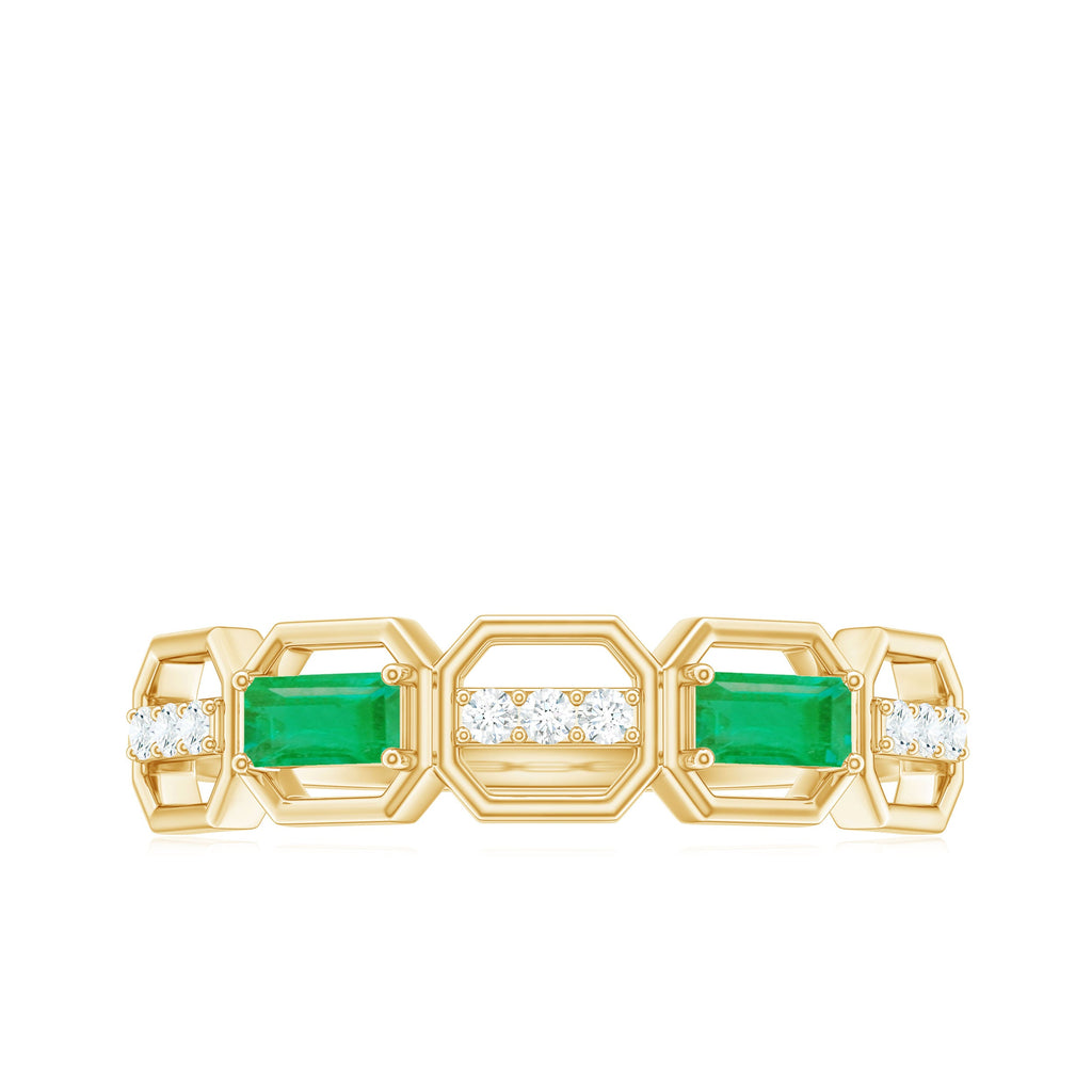 Natural Baguette Emerald Diamond Anniversary Band Ring in East West Style