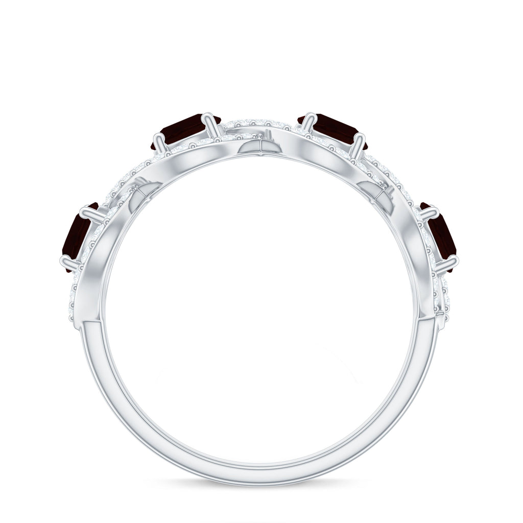 Natural Garnet Diamond Infinity Eternity Ring with Braided Shank