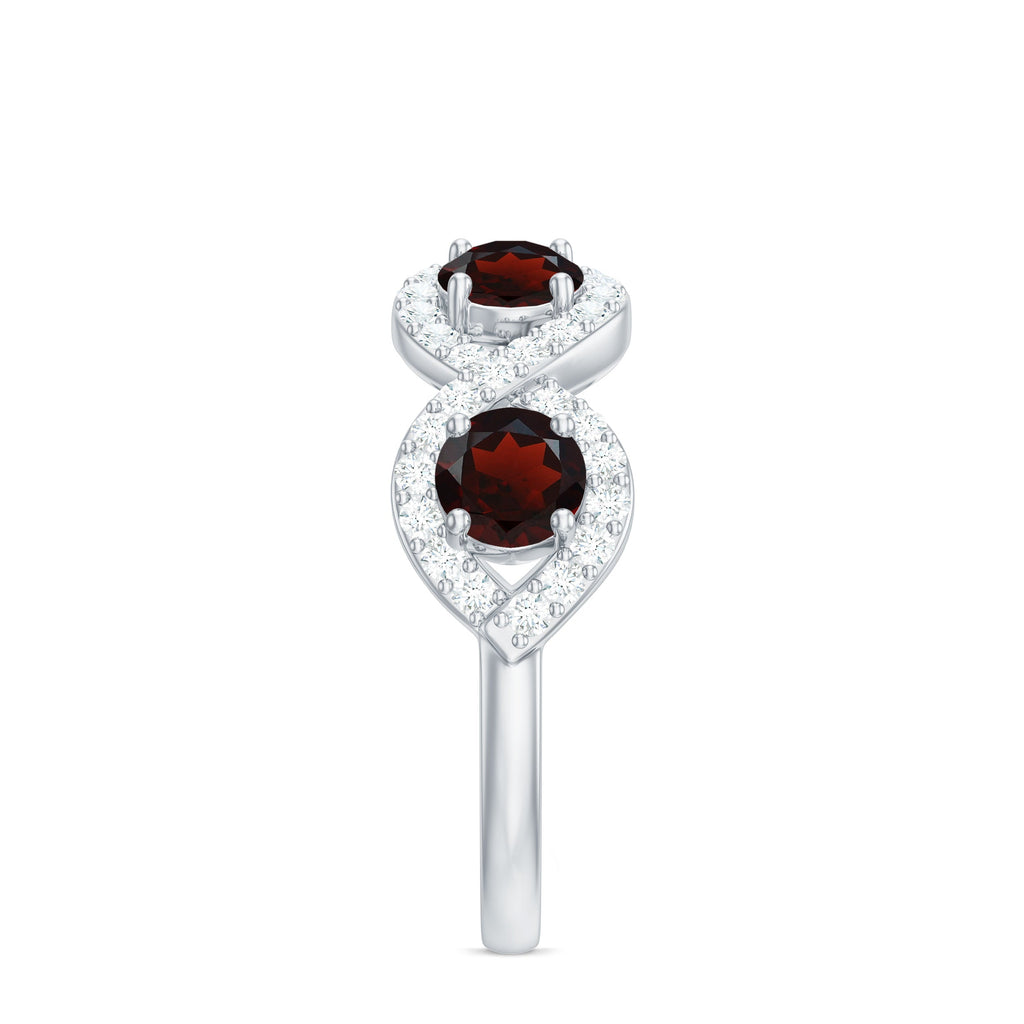 Natural Garnet Diamond Infinity Eternity Ring with Braided Shank
