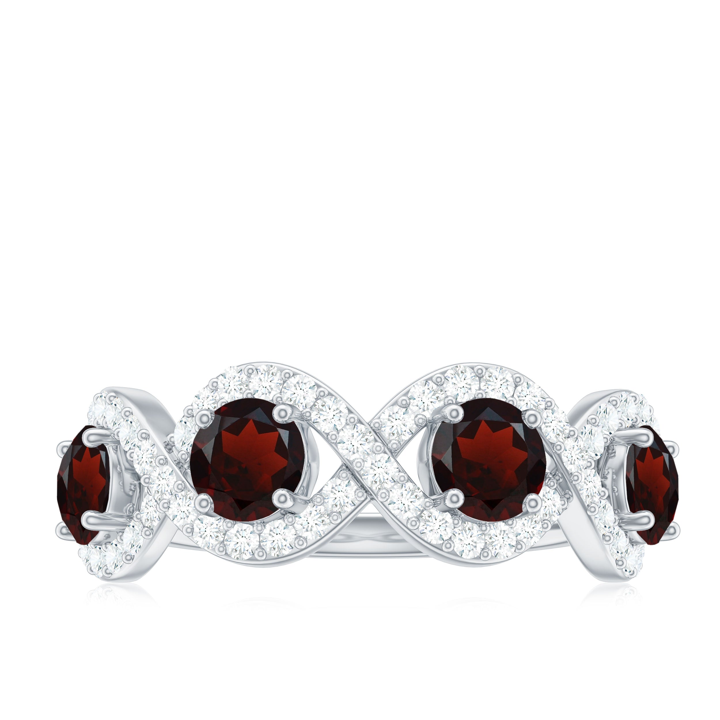 Natural Garnet Diamond Infinity Eternity Ring with Braided Shank