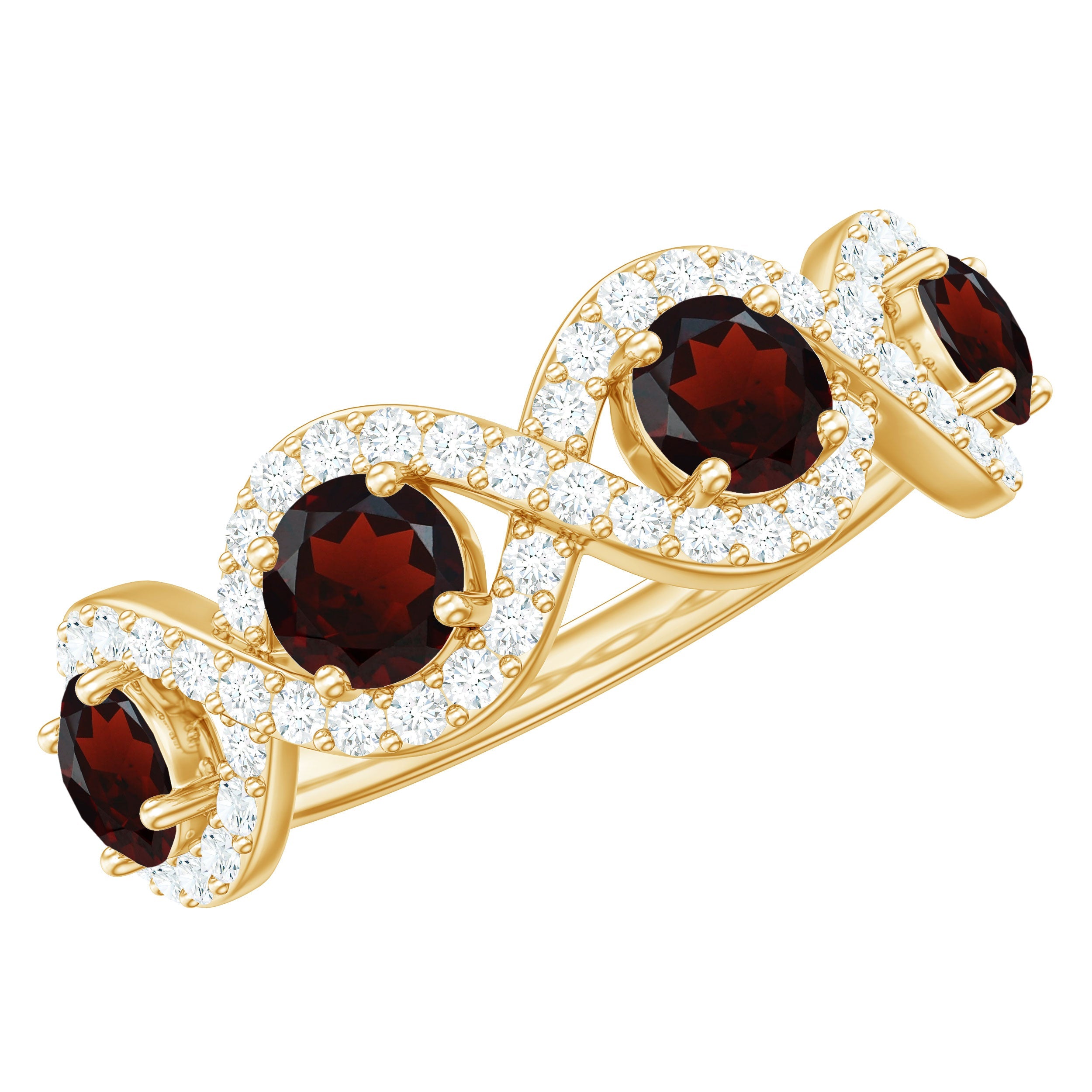 Natural Garnet Diamond Infinity Eternity Ring with Braided Shank