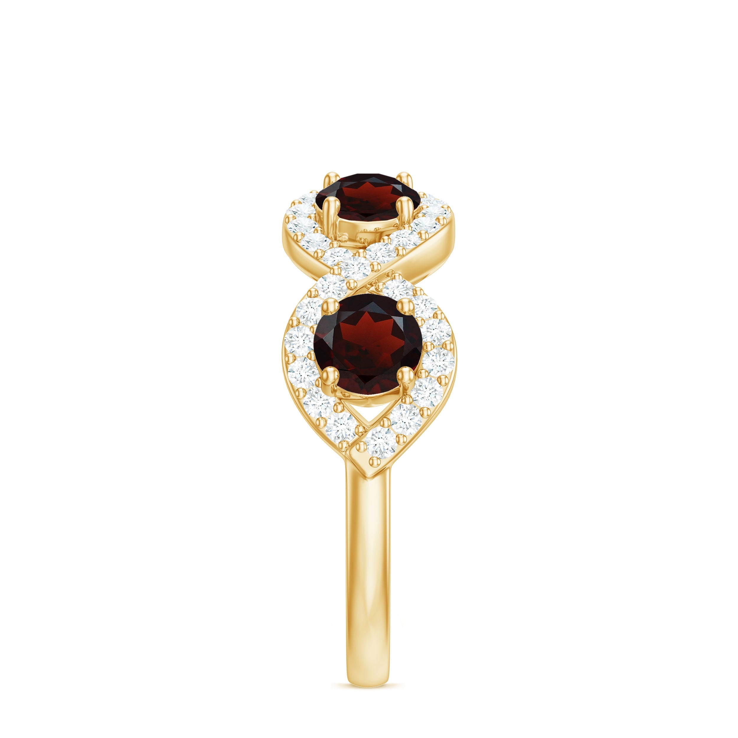 Natural Garnet Diamond Infinity Eternity Ring with Braided Shank