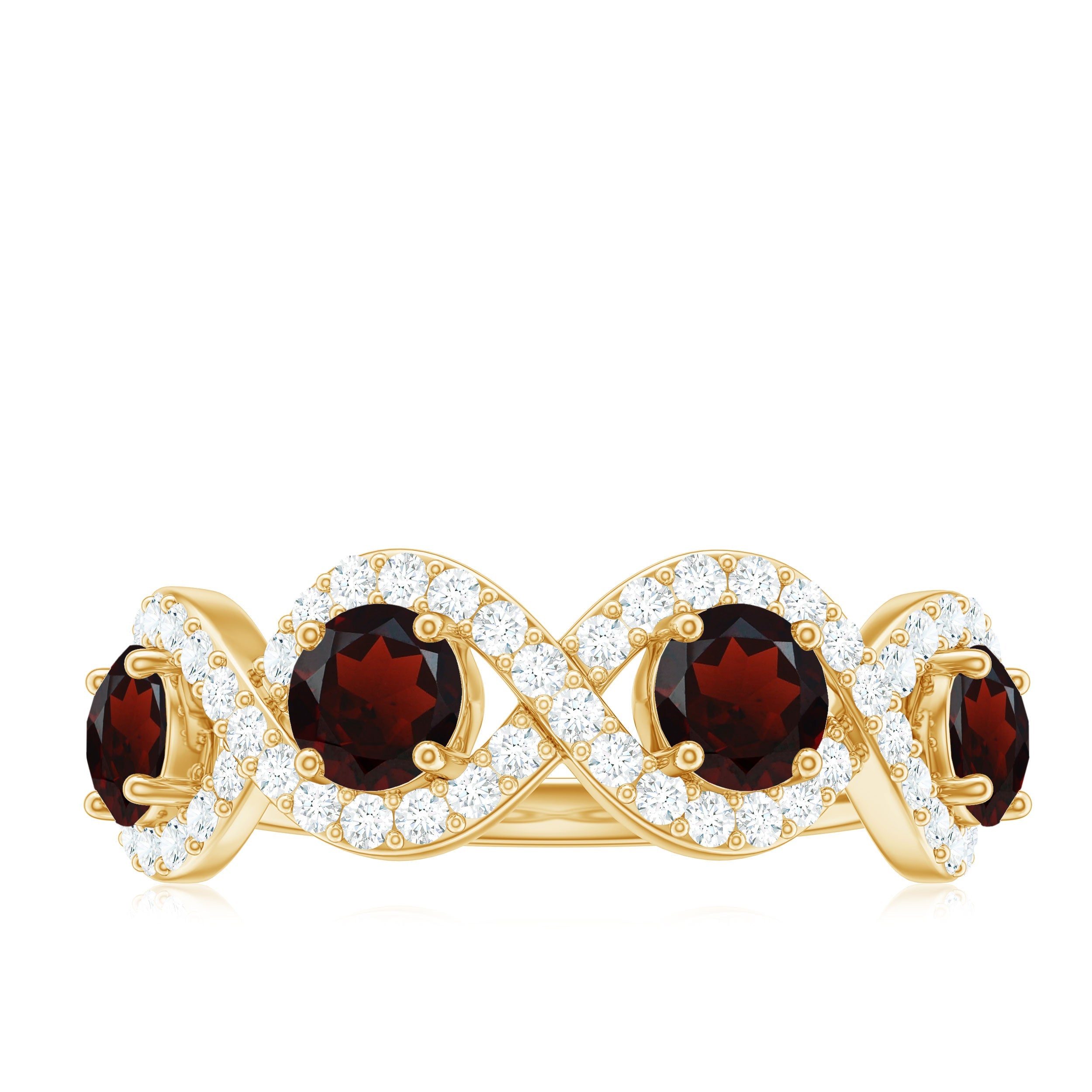 Natural Garnet Diamond Infinity Eternity Ring with Braided Shank