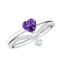 Natural Amethyst Solitaire Heart Ring Set with Diamond