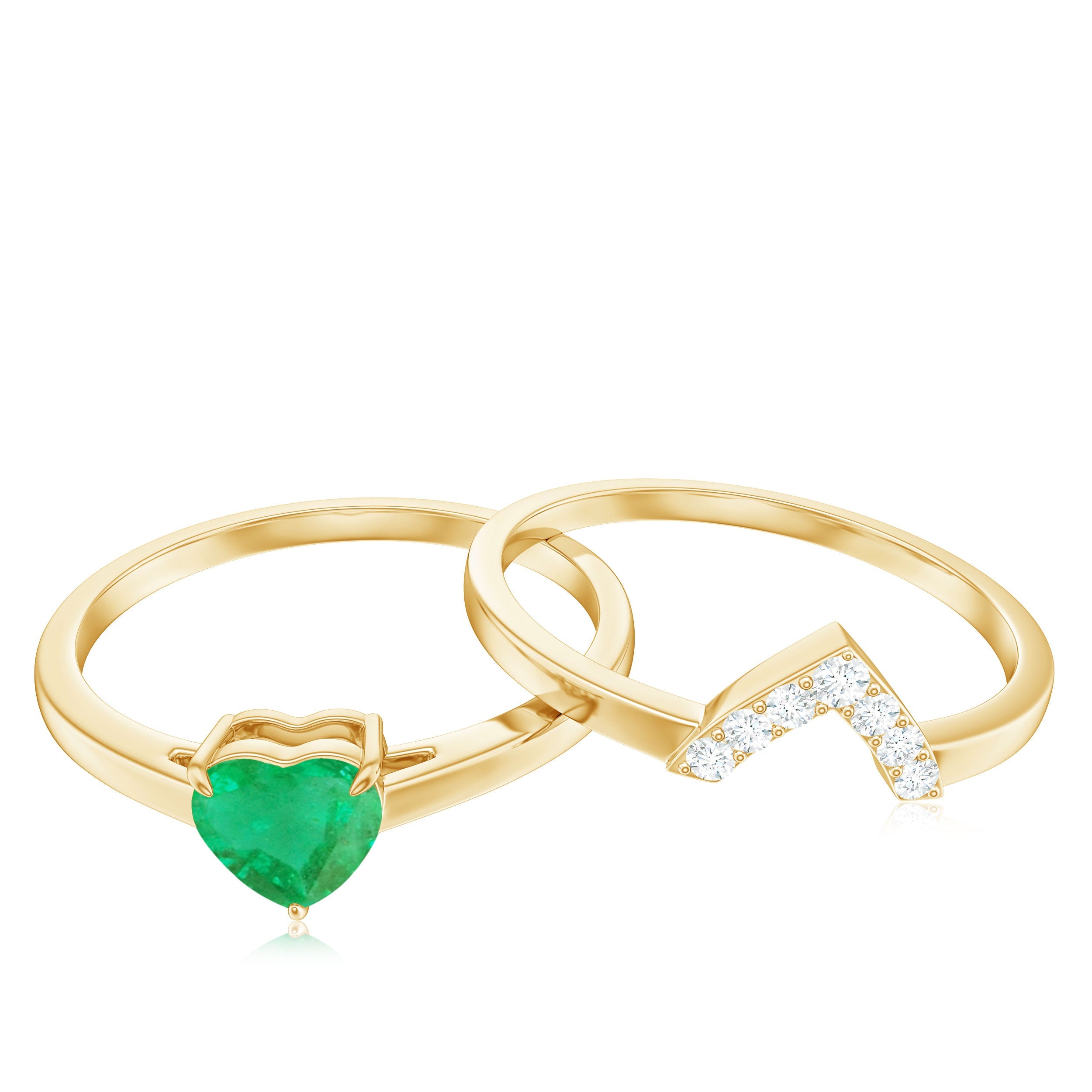 Natural Heart Shape Emerald Diamond Wedding Ring Set with Certificate