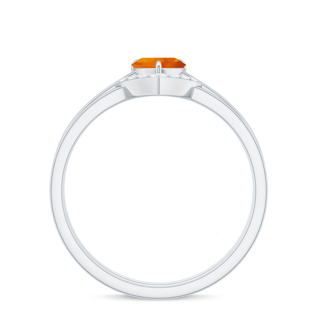 Natural Fire Opal Heart Solitaire Ring Set with Diamond Band
