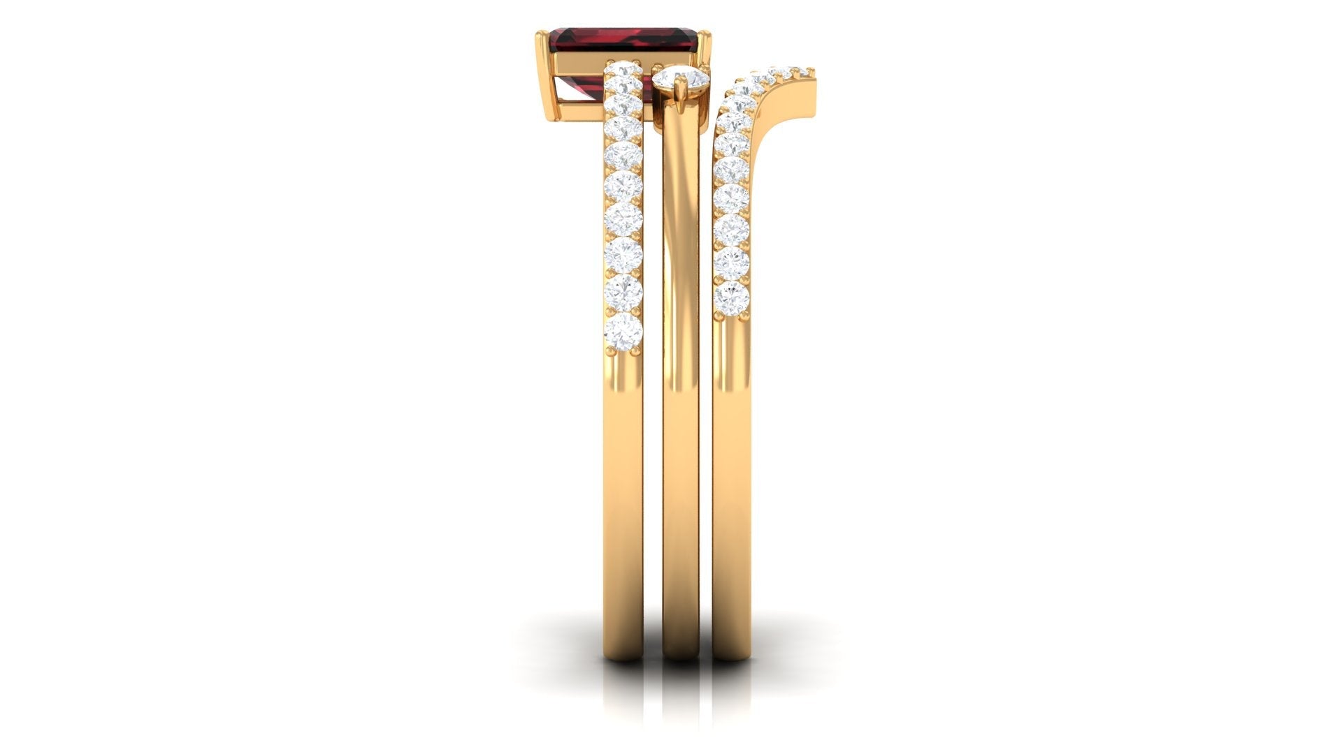 Natural Emerald Cut Garnet Diamond Wedding Bridal Ring Set of 3