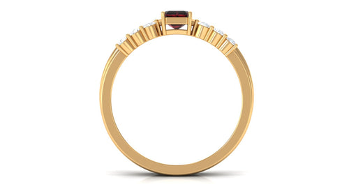 Certified Natural Garnet Diamond Emerald Cut Wedding Bridal Ring Set