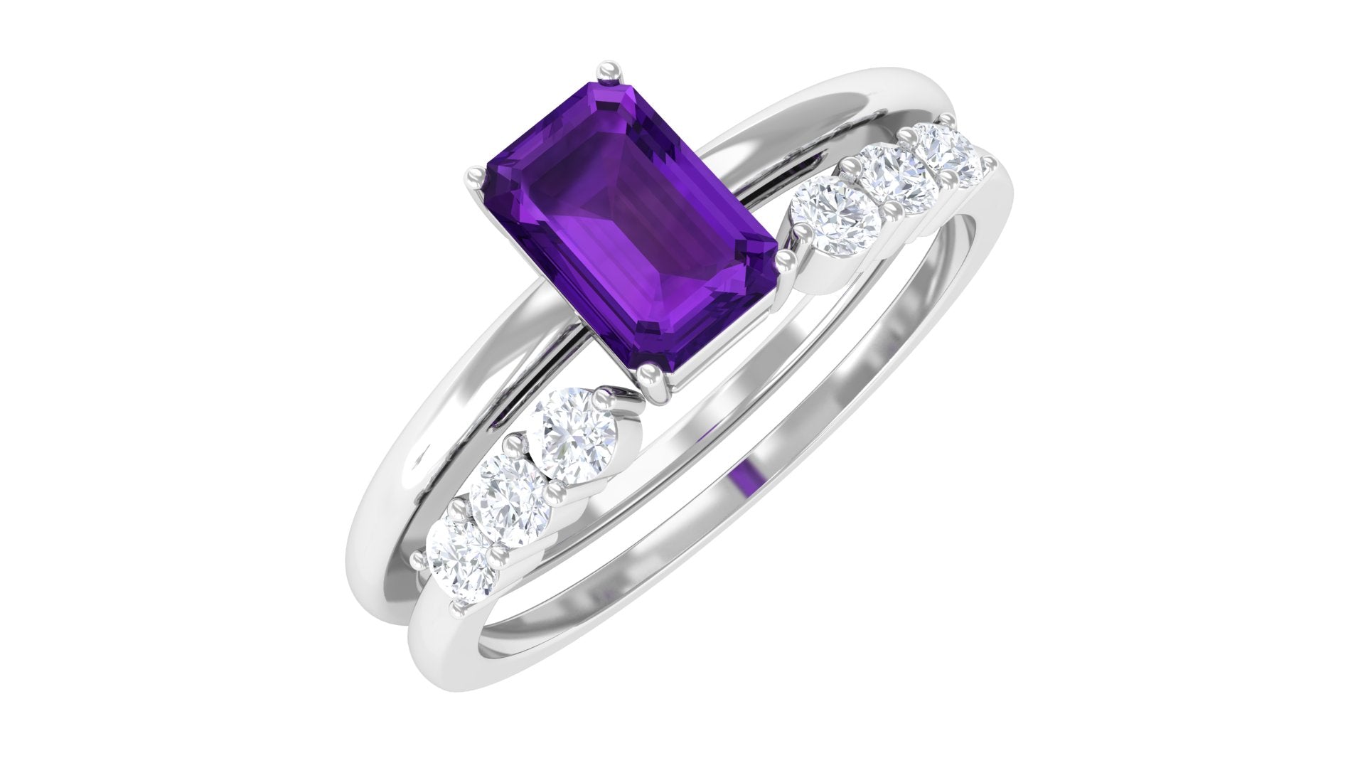 Natural Amethyst and Diamond Stackable Ring Set