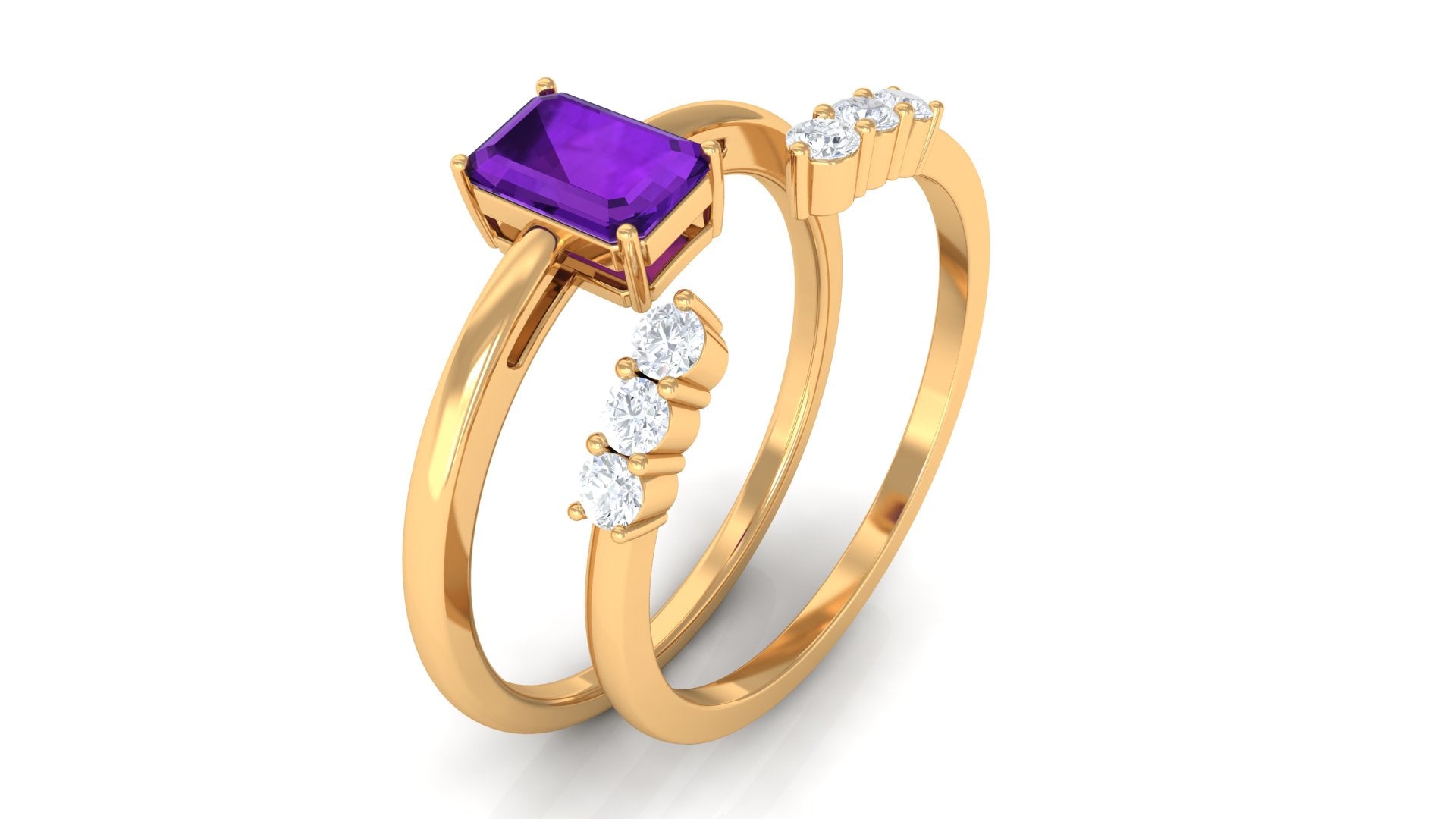 Natural Amethyst and Diamond Stackable Ring Set