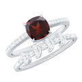 Natural Cushion Cut Garnet Diamond Wedding Bridal Ring Set of 2