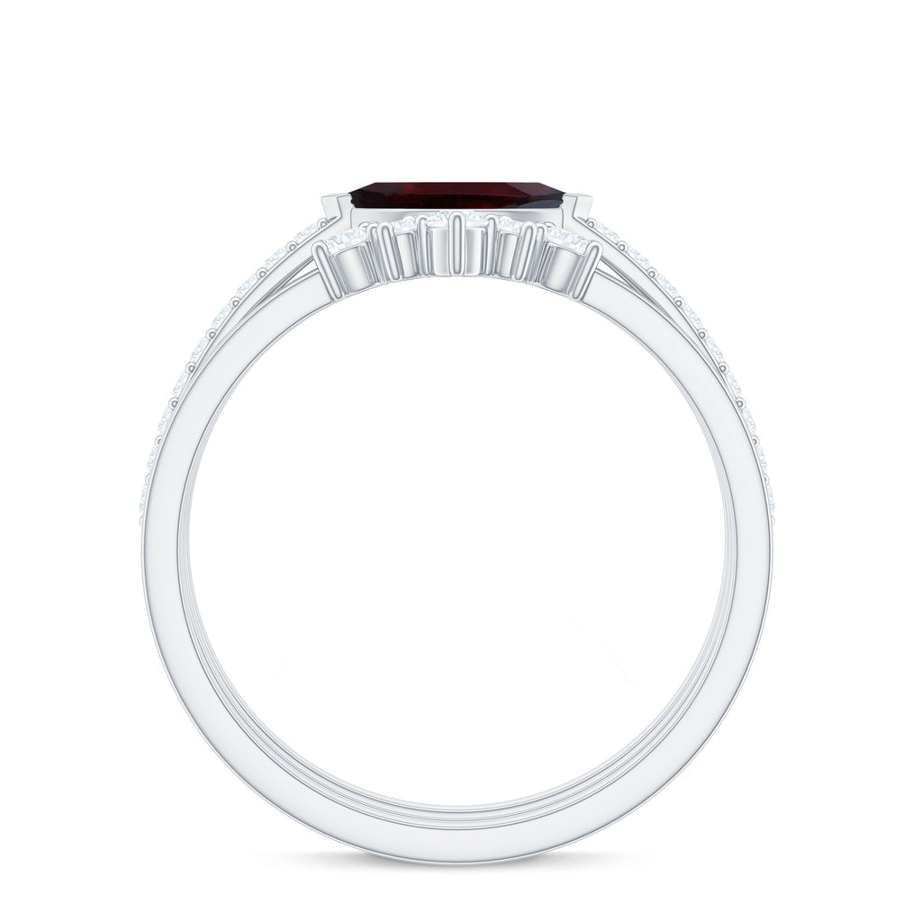 Natural Garnet Marquise Engagement Wedding Ring Set of 3 with Diamond