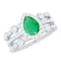 Natural Emerald Teardrop Engagement Ring and Wedding Band Set of 3