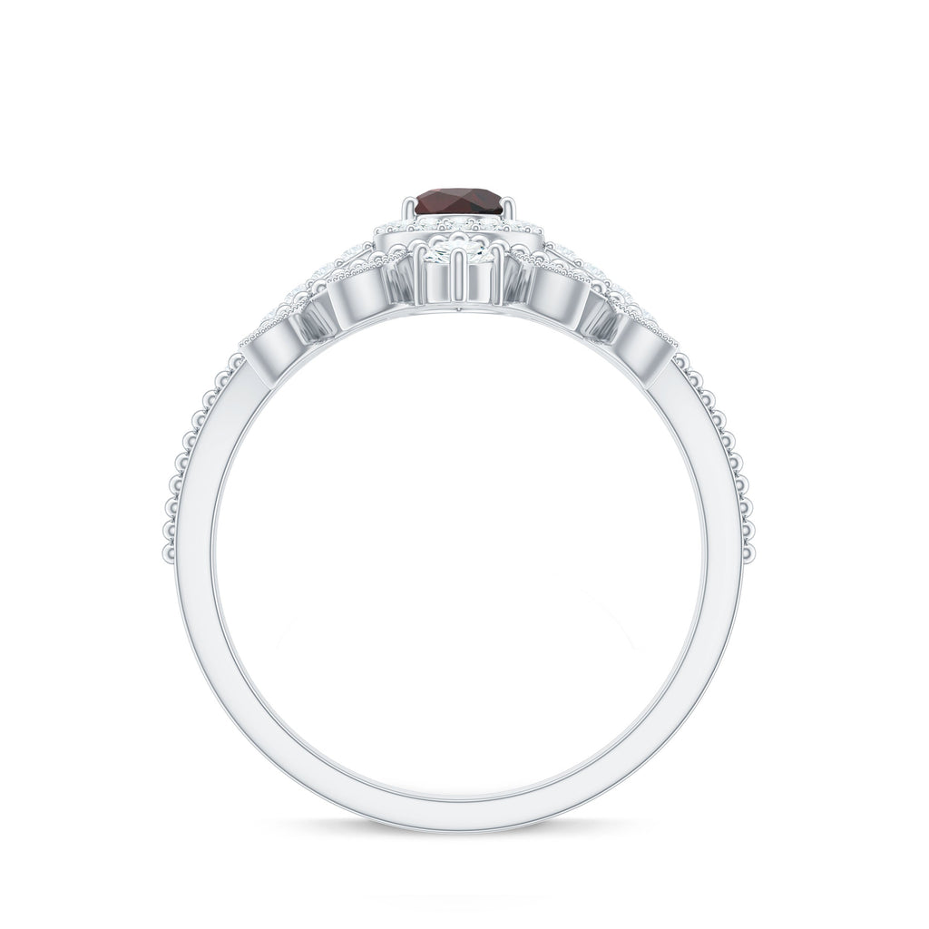 Natural Garnet Diamond Vintage Wedding Bridal Ring Set