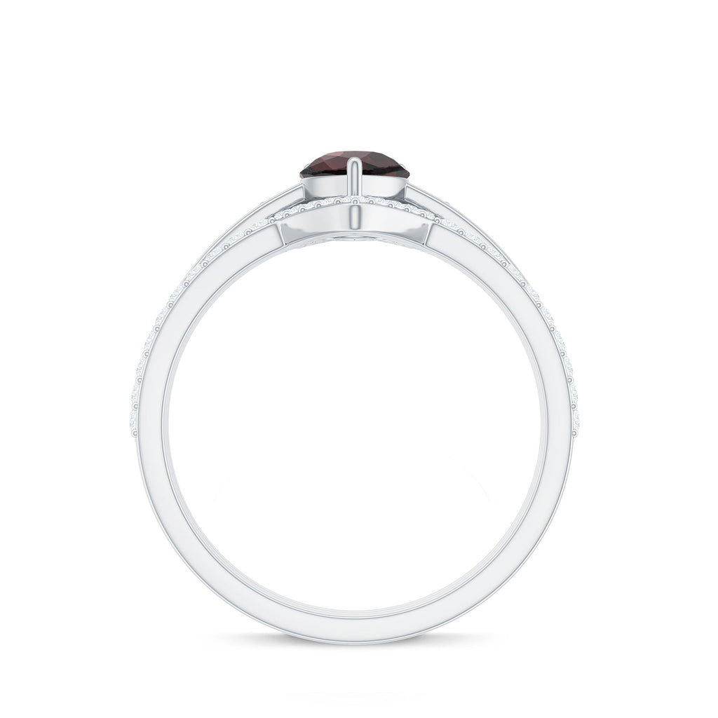 Natural Pear Shaped Garnet Diamond 3 Piece Bridal Ring Set