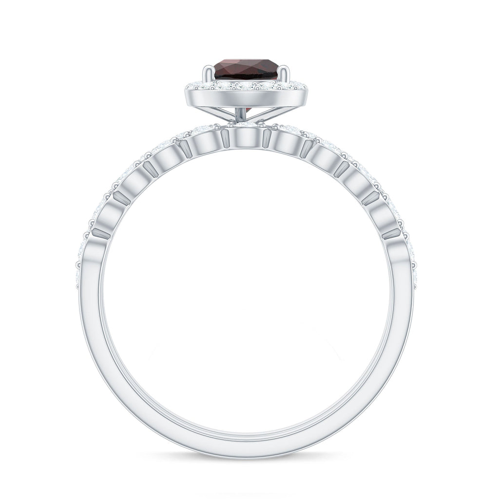 Natural 5X7mm Pear Shape Garnet Wedding Engagement Ring Set of 2