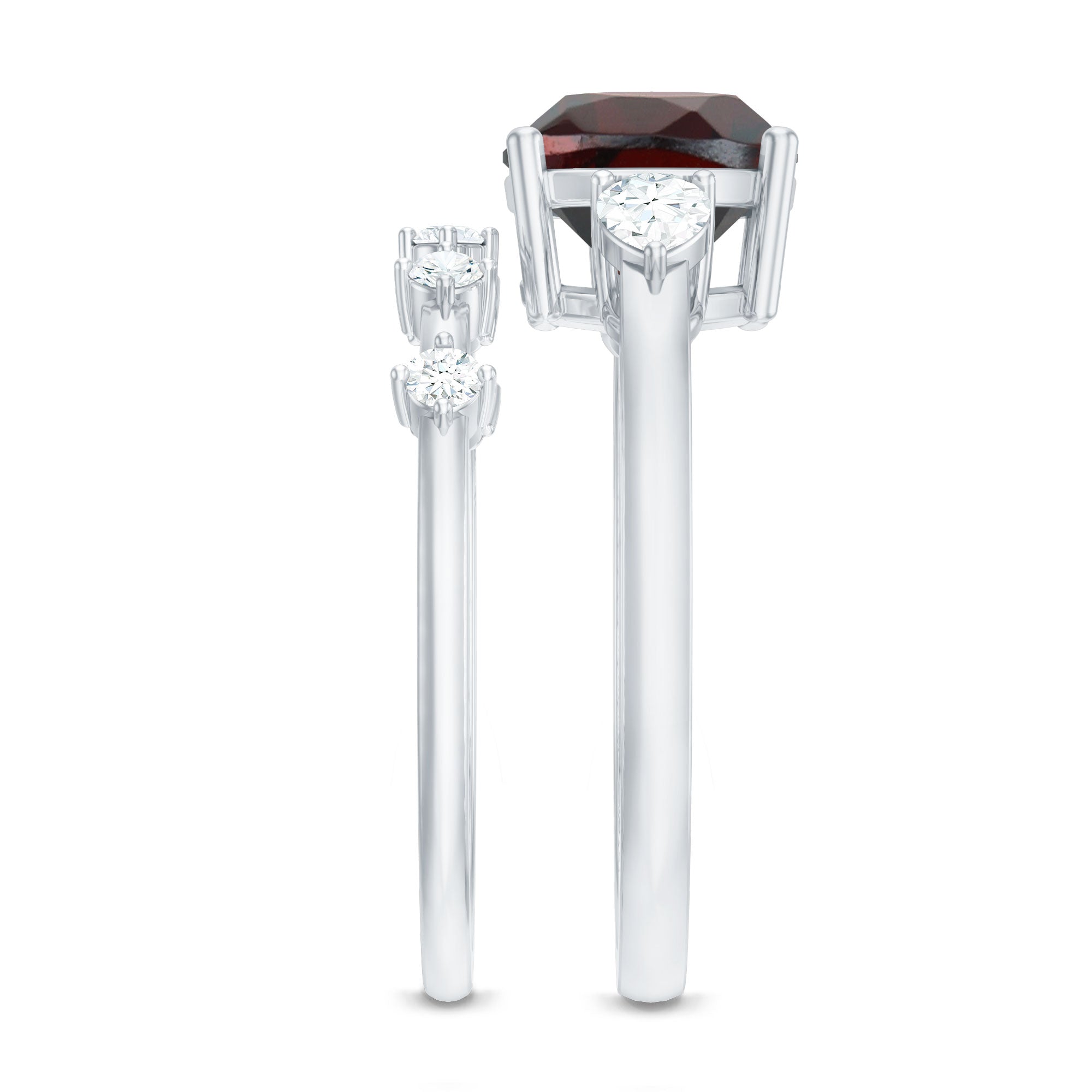 Natural 8 mm Cushion Cut Garnet Diamond Wedding Bridal Ring Set