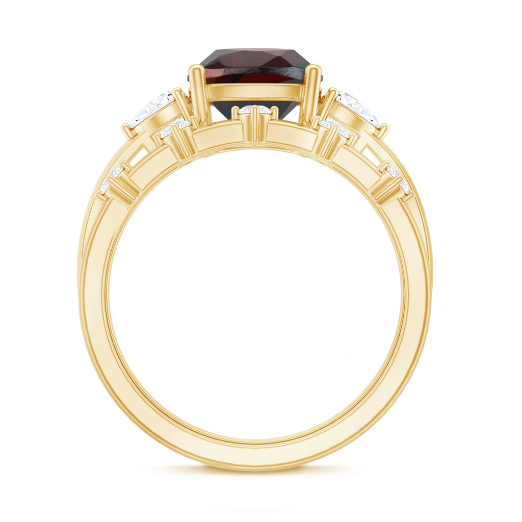 Natural 8 mm Cushion Cut Garnet Diamond Wedding Bridal Ring Set